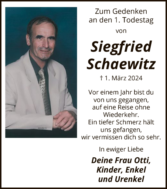 Todesanzeige von Siegfried Schaewitz von WA