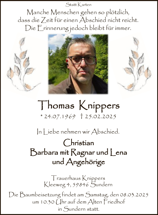 Todesanzeige von Thomas Knippers von WA