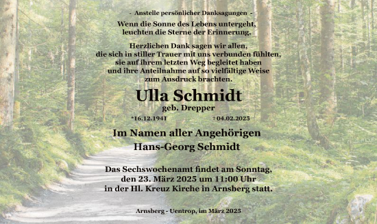 Todesanzeige von Ulla Schmidt von WA