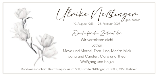 Todesanzeige von Ulrike Neßlinger von WA