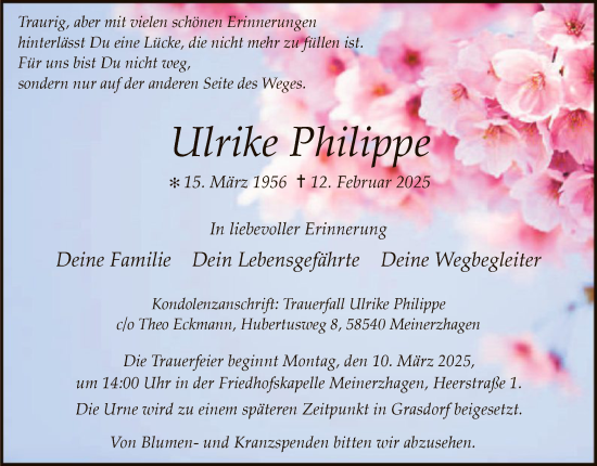 Todesanzeige von Ulrike Philippe von WA