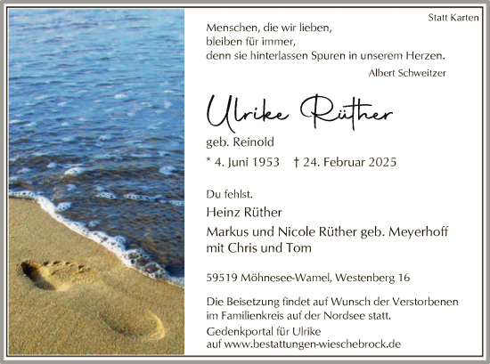 Todesanzeige von Ulrike Ulrike von WA