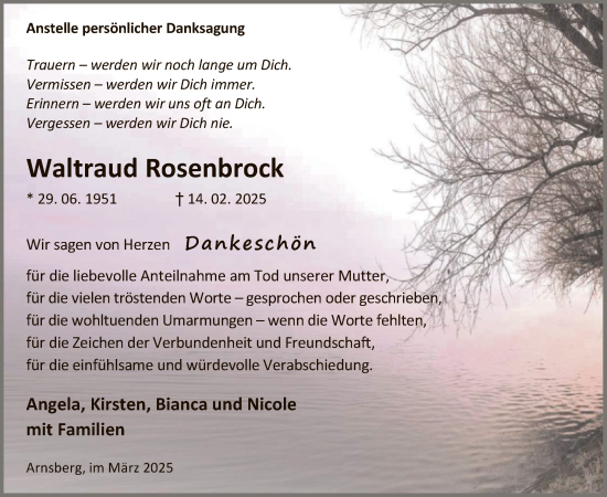 Todesanzeige von Waltraud Rosenbrock von WA