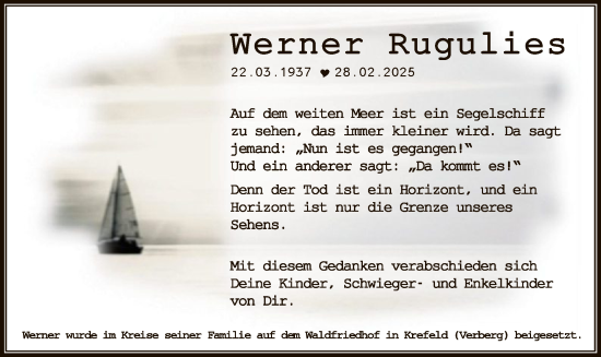 Todesanzeige von Werner Rugulies von WA
