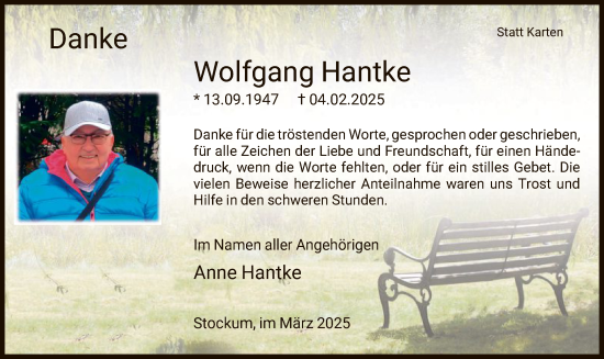 Todesanzeige von Wolfgang Hantke von WA