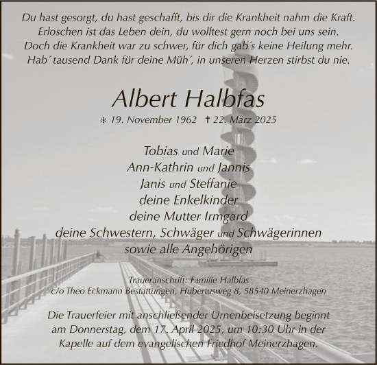 Todesanzeige von Albert Halbfas von WA