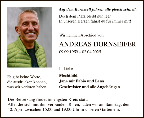 Todesanzeige von Andreas Dornseifer von WA