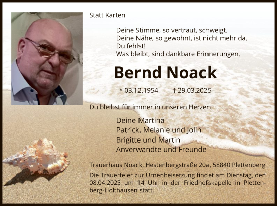 Todesanzeige von Bernd Noack von WA