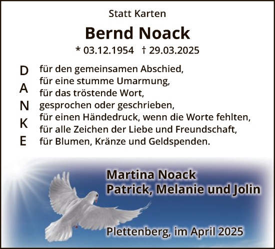 Todesanzeige von Bernd Noack von WA