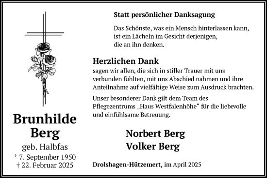 Todesanzeige von Brunhilde Berg von WA
