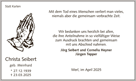 Todesanzeige von Christa Seibert von WA