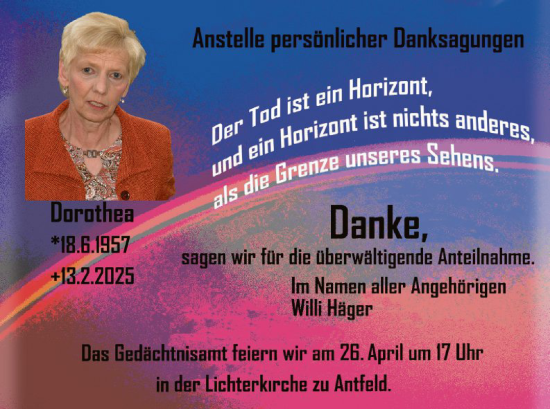 Todesanzeige von Dorothea Häger von WA