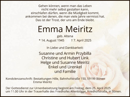 Todesanzeige von Emma Meiritz von WA