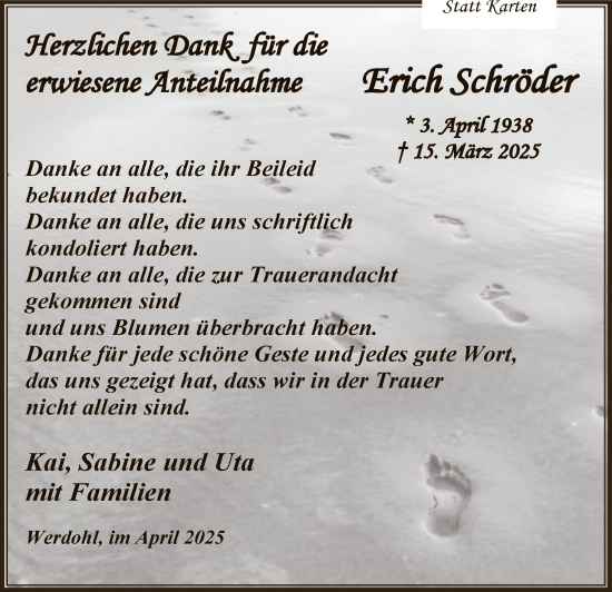 Todesanzeige von Erich Schröder von WA