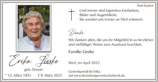 Todesanzeige von Erika Lieske von WA