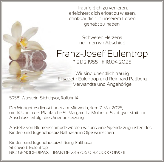 Todesanzeige von Franz-Josef Eulentrop von WA