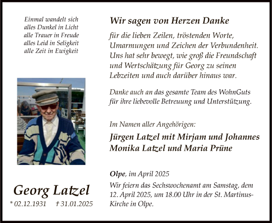 Todesanzeige von Georg Latzel von WA
