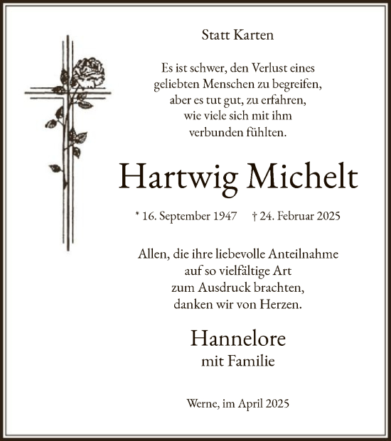 Todesanzeige von Hartwig Michelt von WA