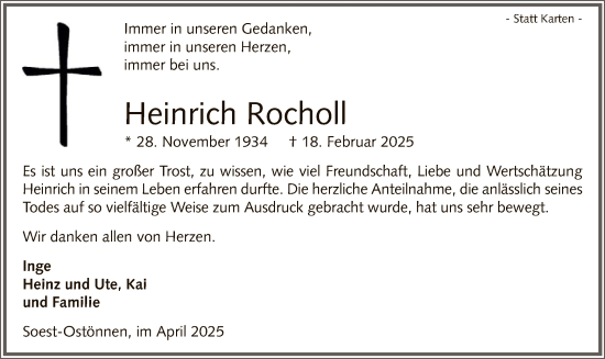 Todesanzeige von Heinrich Rocholl von WA