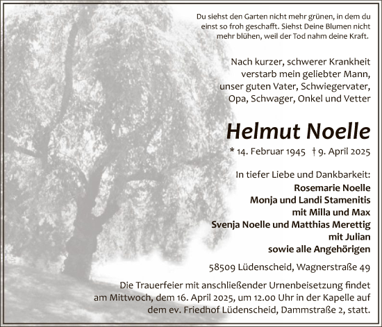 Todesanzeige von Helmut Noelle von WA
