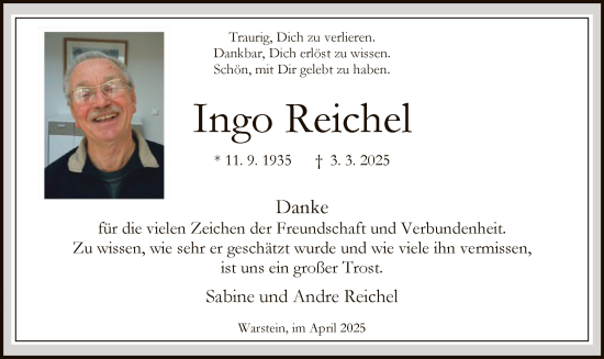 Todesanzeige von Ingo Reichel von WA