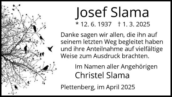 Todesanzeige von Josef Slama von WA