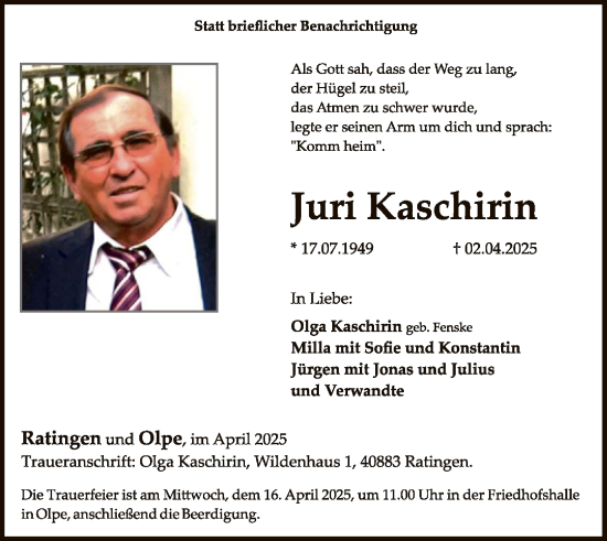 Todesanzeige von Juri Kaschirin von WA