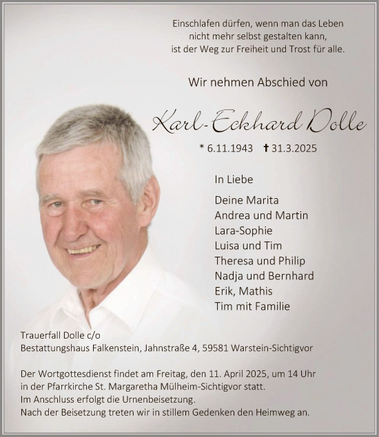 Todesanzeige von Karl-Eckhard Dolle von WA