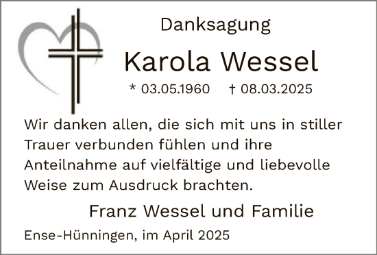 Todesanzeige von Karola Wessel von WA