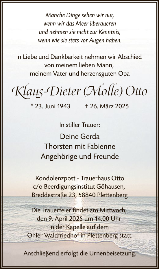 Todesanzeige von Klaus-Dieter Otto von WA