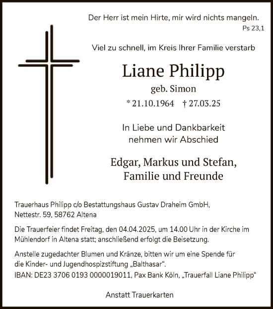 Todesanzeige von Liane Philipp von WA