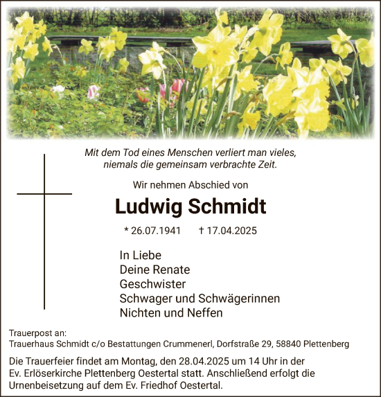 Todesanzeige von Ludwig Schmidt von WA