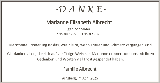 Todesanzeige von Marianne Elisabeth Albrecht von WA
