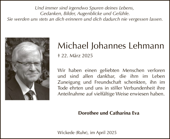Todesanzeige von Michael Johannes Lehmann von WA