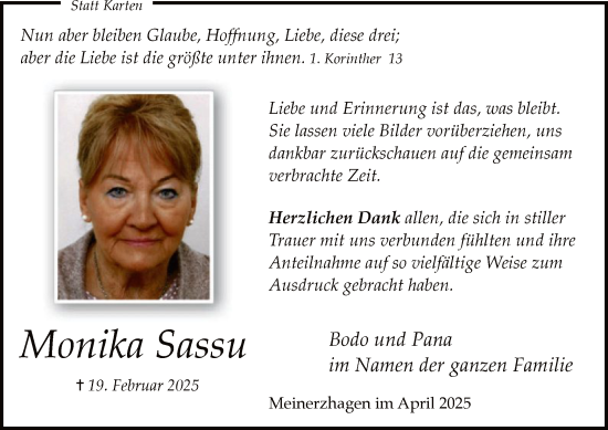 Todesanzeige von Monika Sassu von WA