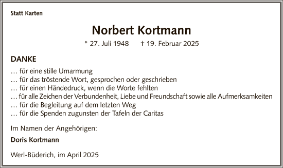 Todesanzeige von Norbert Kortmann von WA