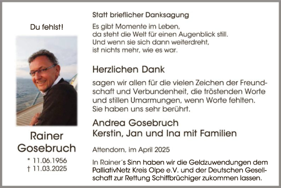 Todesanzeige von Rainer Gosebruch von WA