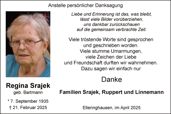 Todesanzeige von Regina Srajek von WA