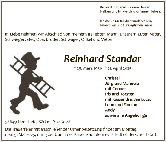 Todesanzeige von Reinhard Standar von WA