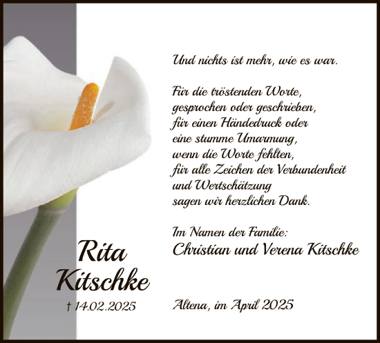Todesanzeige von Rita Kitschke von WA