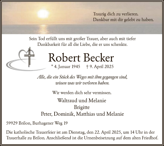 Todesanzeige von Robert Becker von WA