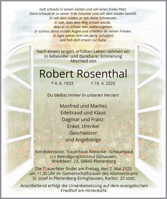 Todesanzeige von Robert Rosenthal von WA