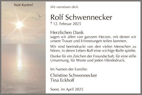 Todesanzeige von Rolf Schwennecker von WAWA
