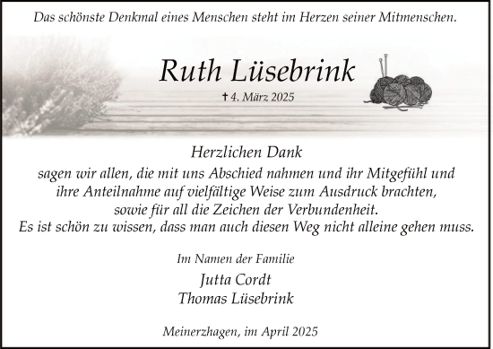 Todesanzeige von Ruth Lüsebrink von WA