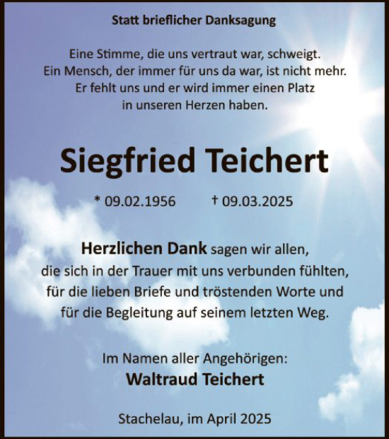 Todesanzeige von Siegfried Teichert von WA