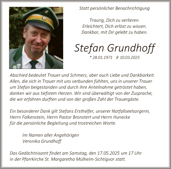 Todesanzeige von Stefan Grundhoff von WA