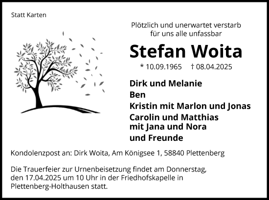 Todesanzeige von Stefan Woita von WA