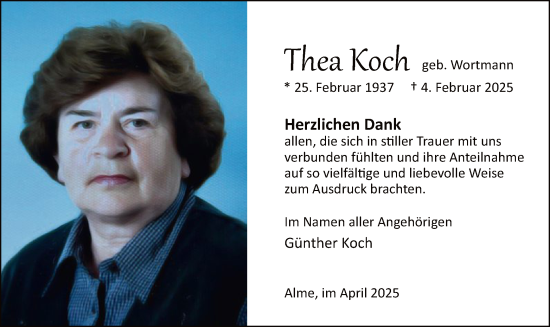 Todesanzeige von Thea Koch von WA