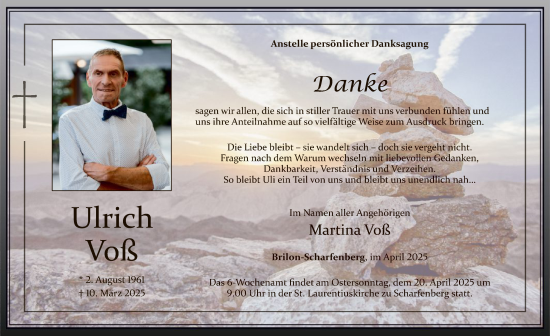 Todesanzeige von Ulrich Voß von WA