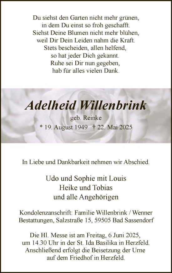 Todesanzeige von Adelheid Willenbrink von HASO